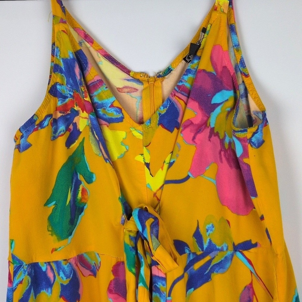 Ivy Street Women 2X Jumpsuit Yellow Floral Sleeveless Rayon Tie Front Boho